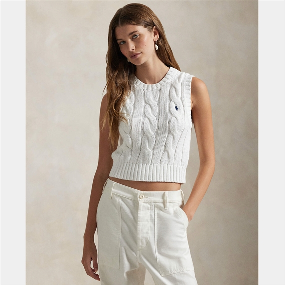Polo Ralph Lauren Cable-Knit Cotton Cropped Vest, Hvid